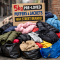 5kg bundle of pre loved puffer jackets, coats and jackets