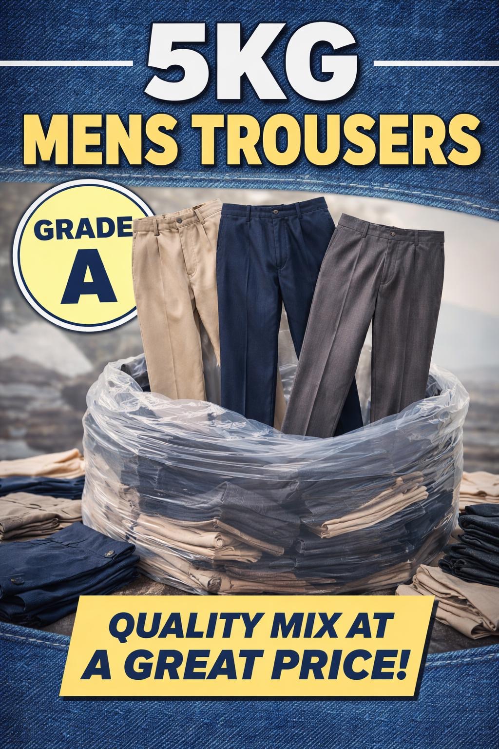 5KG Grade A Men’s Trousers Bundle –Mixed Styles Wholesale Bale
