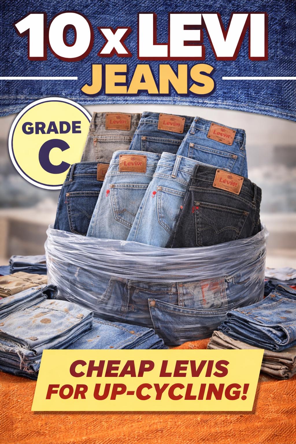 10× Levi’s Jeans Grade C Bundle – Wholesale Vintage Levi Denim for Repair & Upcycling